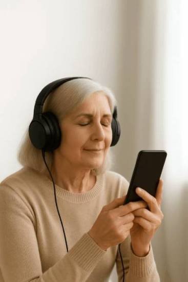 Adult user testimonial describing improved concentration and reduced mental fatigue after guided audio sessions
